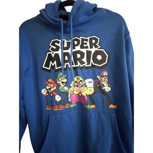 Super Mario Brothers Kids Small Petite Childrens Blue Graphic Hooded Sweatshirt